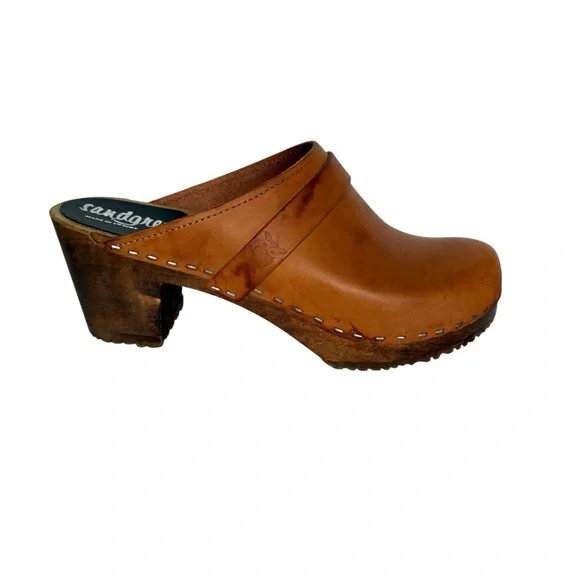 Sandgrens Cognac Leather Clogs Open Back Clogs Size 37 - Picture 4 of 10